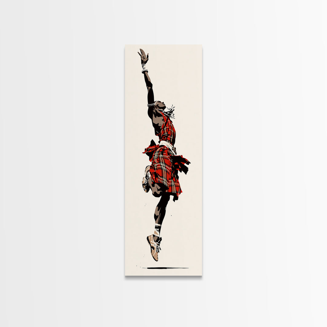 Leaping Maasai Warrior Canvas Print, African Tribal Dance Wall Art, Red Fabric Culture Decor For Bold Modern Living Room Decor
