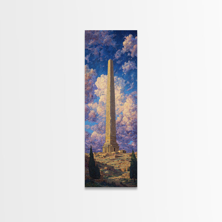 Ancient Obelisk Monument Landscape Wall Art, Egyptian Inspired Canvas Print, Dreamy Sky Home Decor, Historic Travel Poster