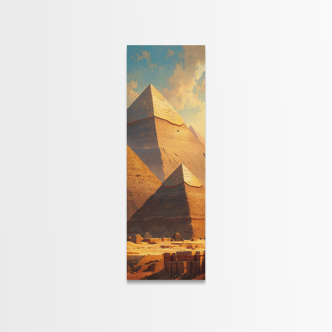 Sunlit Giza Pyramid Vista Wall Art, Egyptian Desert Landscape Canvas Print, Ancient Africa Travel Home Decor Gift For Him