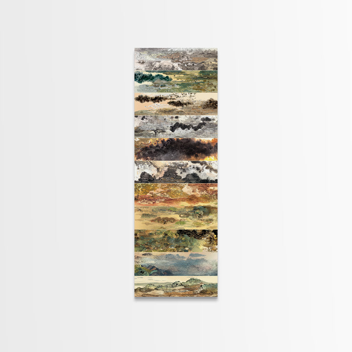 Layered Earth Tone Abstract Landscape Strips Wall Art, Modern Abstract Art, Beige Wall Art, Textured Art Print For Decor