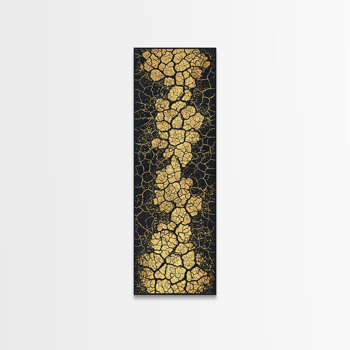 Gold Crackle River On Black Abstract Canvas Print, Luxury Art, Black And Gold Art, Statement Wall Art, Elegant Home Decor