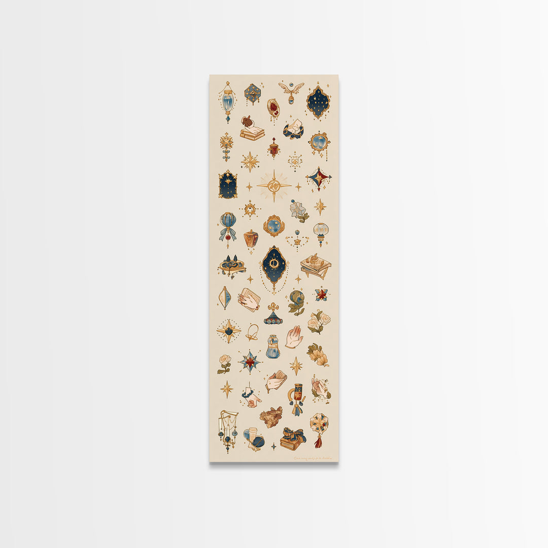Celestial Gold Charms And Blue Talismans Wall Art, Boho African Inspired Decor, Ethnic Patterns, Mystical Gallery Print Set