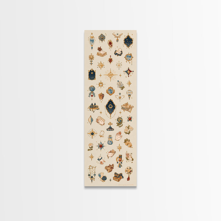 Celestial Gold Charms And Blue Talismans Wall Art, Boho African Inspired Decor, Ethnic Patterns, Mystical Gallery Print Set