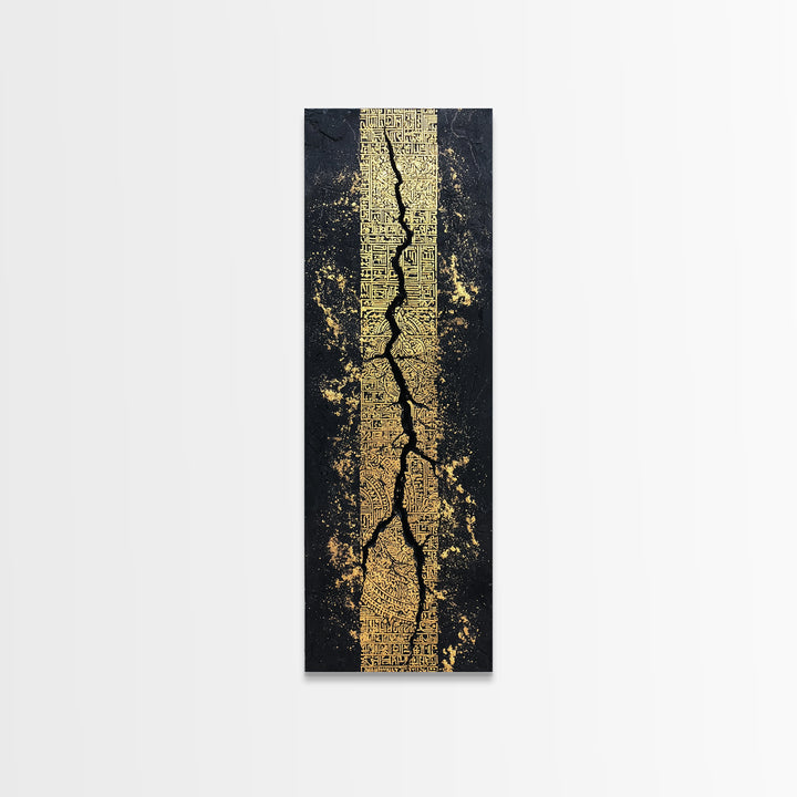 Black And Gold Abstract Crack Wall Art, Textured Geometric Luxury Canvas Print, Modern Minimalist Statement Home Decor Gift