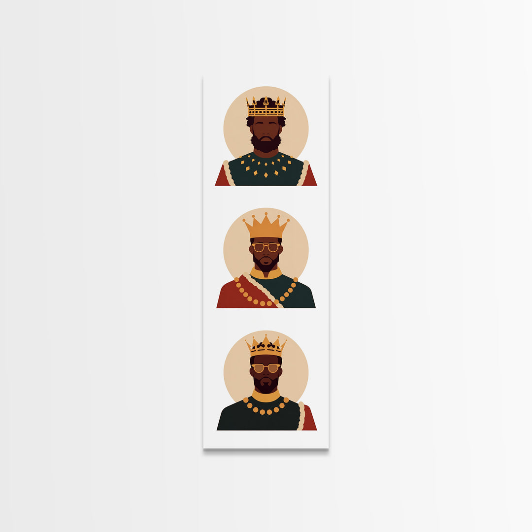 Three Crowned Black Kings Portrait Canvas Print, African American Art, Royal Afrocentric Wall Decor, Black History Gift For Him