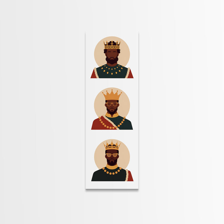 Three Crowned Black Kings Portrait Canvas Print, African American Art, Royal Afrocentric Wall Decor, Black History Gift For Him