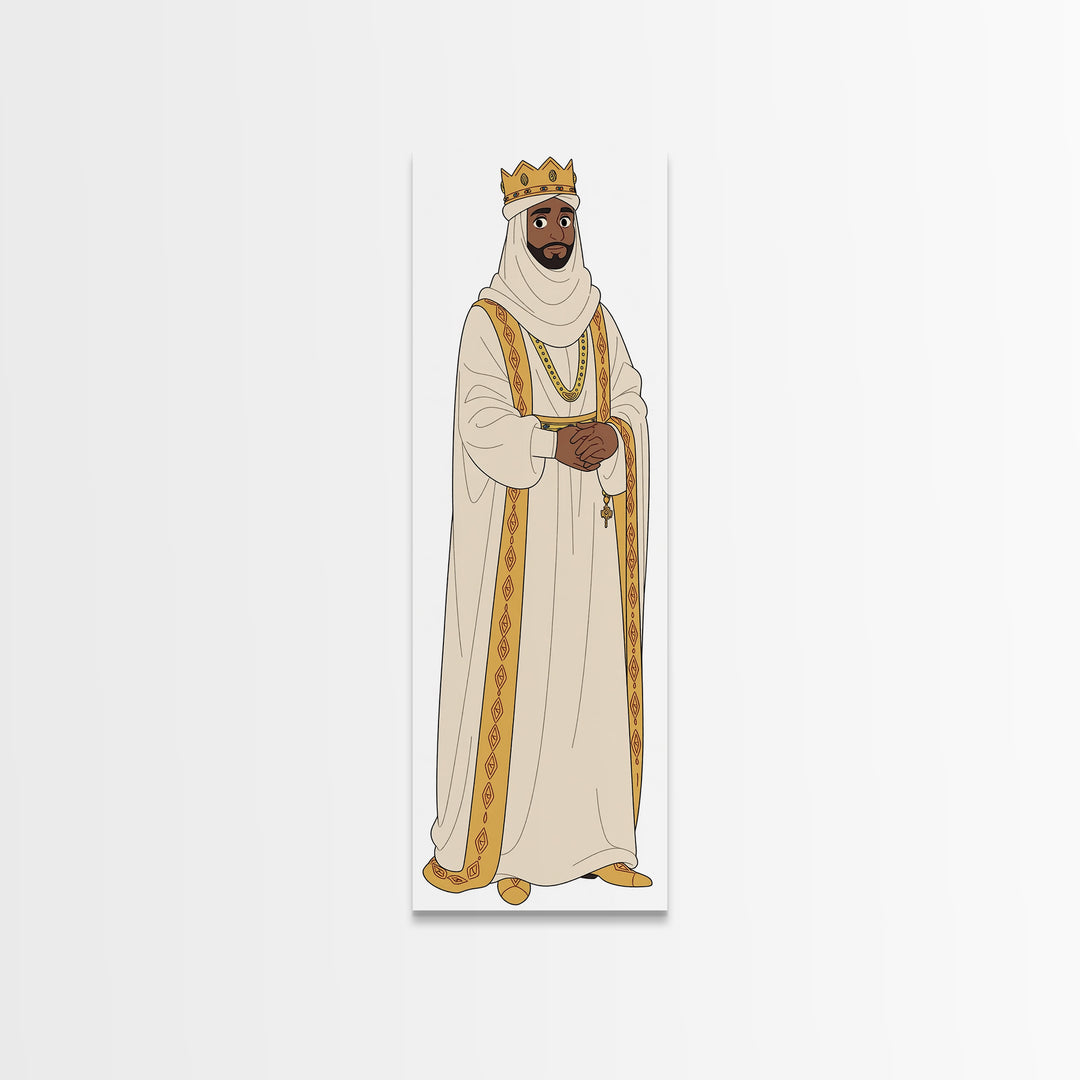 Regal Bearded King In White Robes Framed Canvas Print, African Inspired Royal Portrait, Elegant Cultural Home Decor Gift