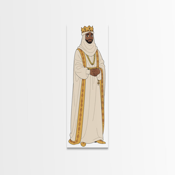Regal Bearded King In White Robes Framed Canvas Print, African Inspired Royal Portrait, Elegant Cultural Home Decor Gift