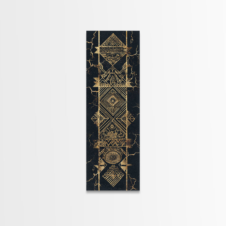 Gold Geometric Tribal Totem Wall Art, Abstract African Canvas Print, Black And Gold Decor, Ethnic Pattern Statement Poster