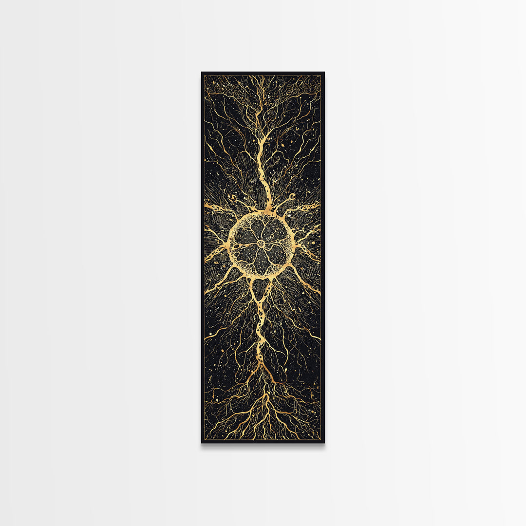 Golden Sacred Tree Of Life Wall Art, Abstract African Canvas Print, Black Gold Spiritual Decor, Mystical Nature Poster Gift
