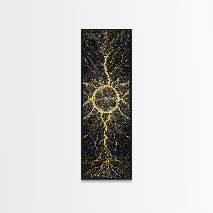 Golden Sacred Tree Of Life Wall Art, Abstract African Canvas Print, Black Gold Spiritual Decor, Mystical Nature Poster Gift