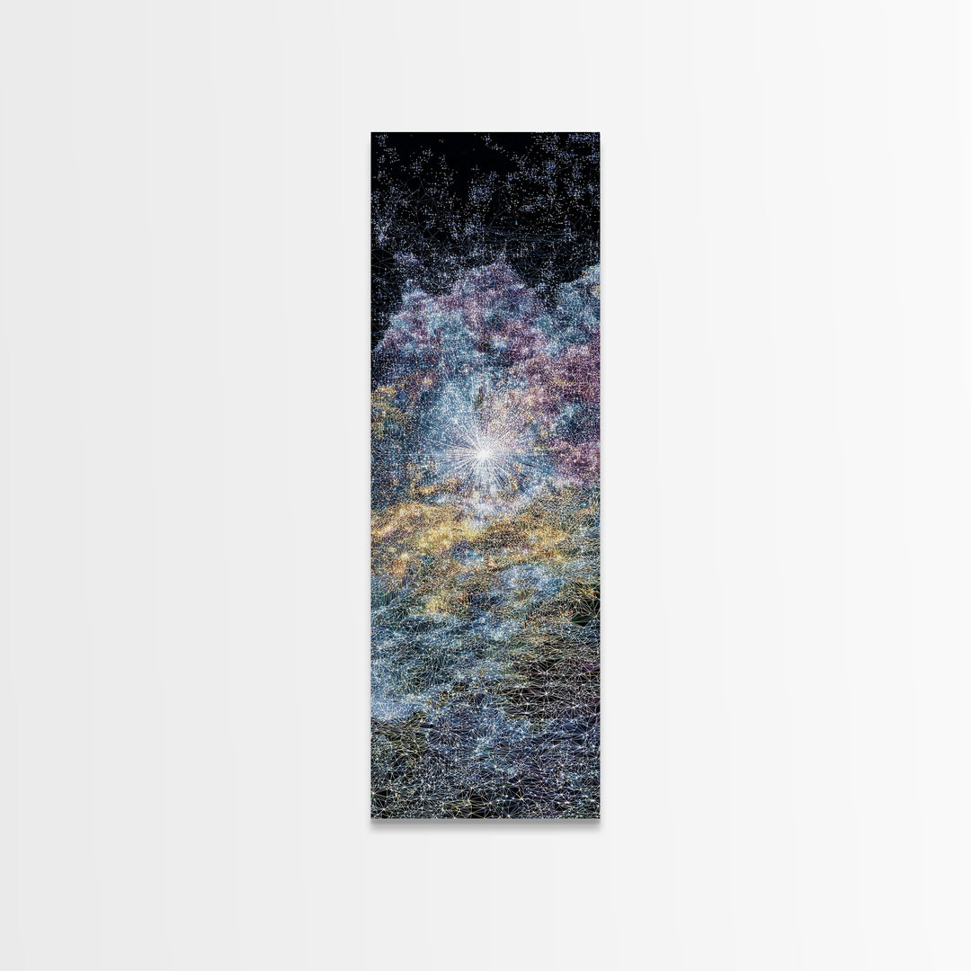 Sparkling Cosmic African Landscape Wall Art, Starry Abstract Canvas Print, Blue Gold Nature Scene, Dreamy Home Decor Gift