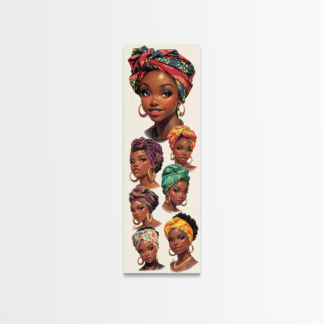 Beautiful Black Women Headwrap Portraits Wall Art, African Queen Canvas Print, Melanin Beauty Poster, Afrocentric Home Decor Gift