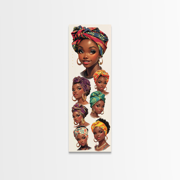 Beautiful Black Women Headwrap Portraits Wall Art, African Queen Canvas Print, Melanin Beauty Poster, Afrocentric Home Decor Gift
