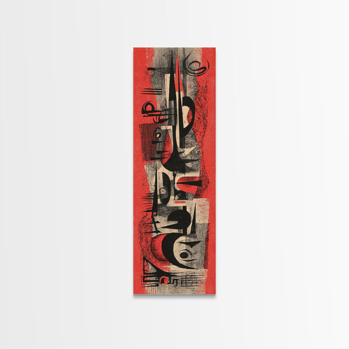 Red Black Abstract Tribal Symbols Wall Art, Modern African Canvas Print, Grunge Geometric Poster, Bold Afrocentric Decor