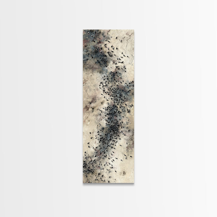 Aerial African Herd Migration In Soft Neutral Sands Wall Art, Abstract Safari Landscape, Earth Tone Modern Living Room Decor