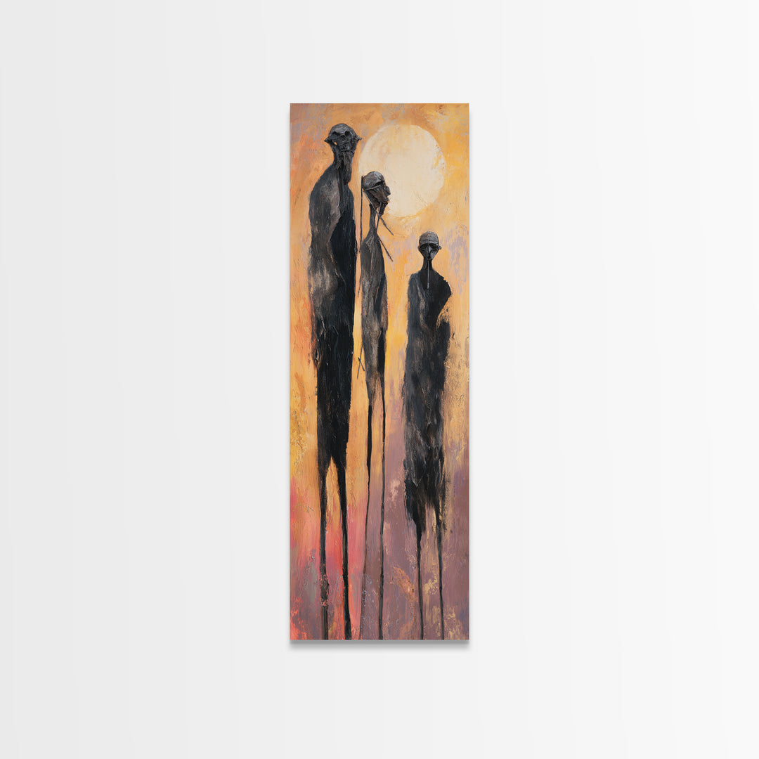 Tall African Elders Walking At Golden Sunset Framed Canvas Print, Minimalist Afrocentric Wall Decor, Warm Earth Tone Art