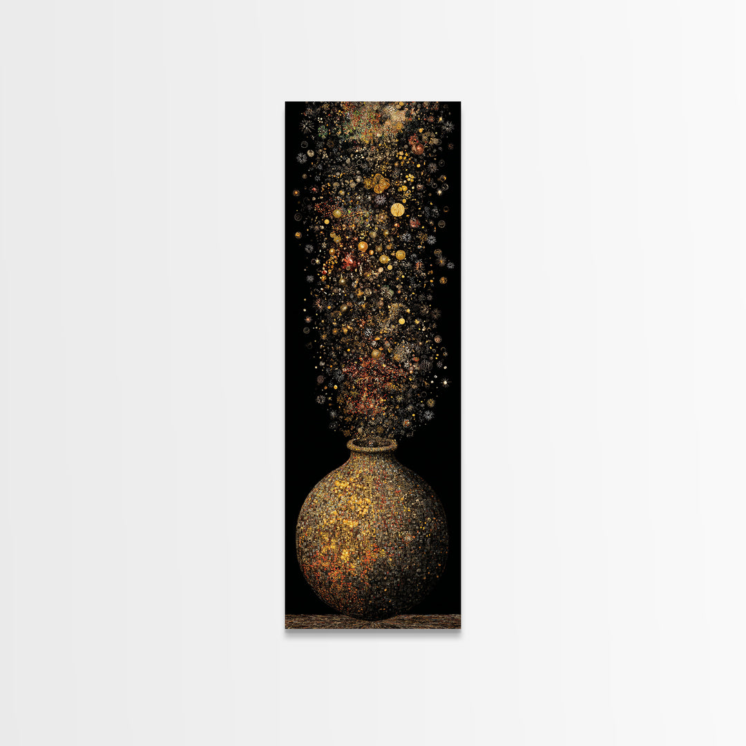 Golden Cosmic Vase With Sparkling Stardust, Canvas Print, Abstract Wall Art, Luxury Home Decor, Elegant Statement Artwork