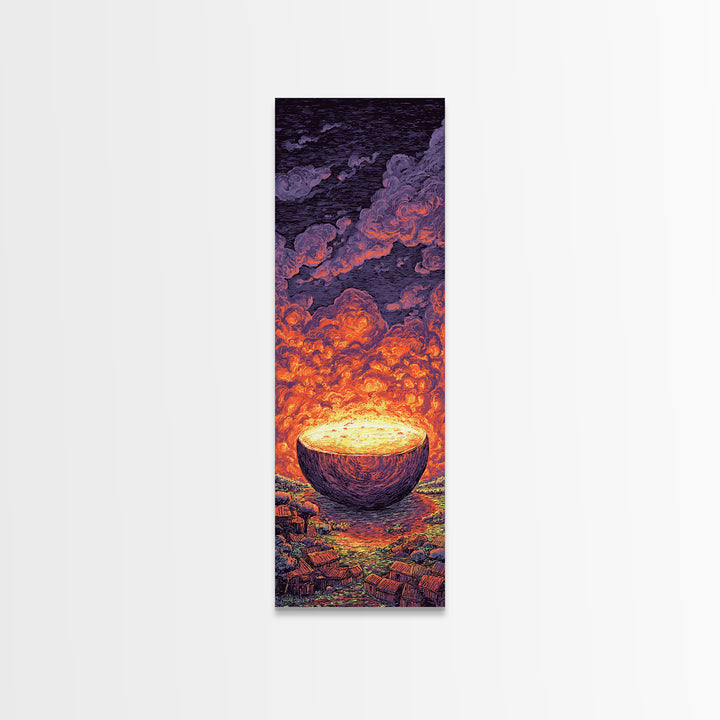Glowing Celestial Bowl Beneath Fiery Clouds, Canvas Print, Abstract Wall Art, Dreamy Decor, Modern Home Decor Gift For Living Room