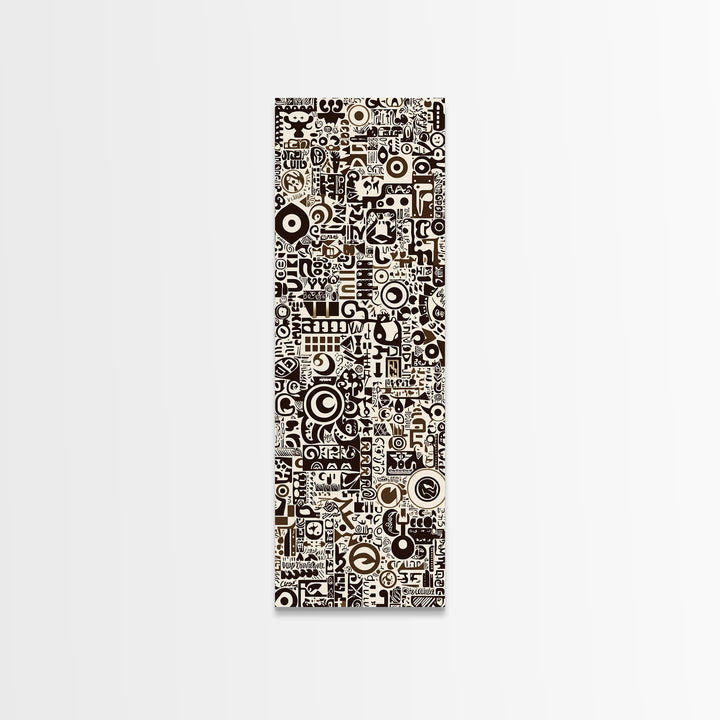 Bold Monochrome Symbols And Tribal Pattern Collage, Canvas Print, Abstract Wall Art, Geometric Decor, Modern Home Decor Gift