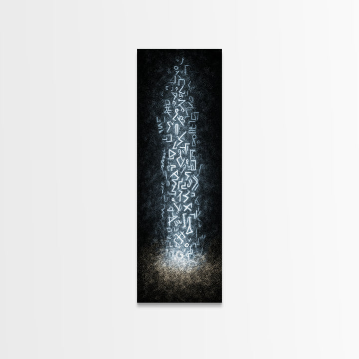 Ancient White Glyph Column Wall Art, Abstract African Tribal Art Print, Spiritual Black Decor, Ethnic Modern Canvas Print