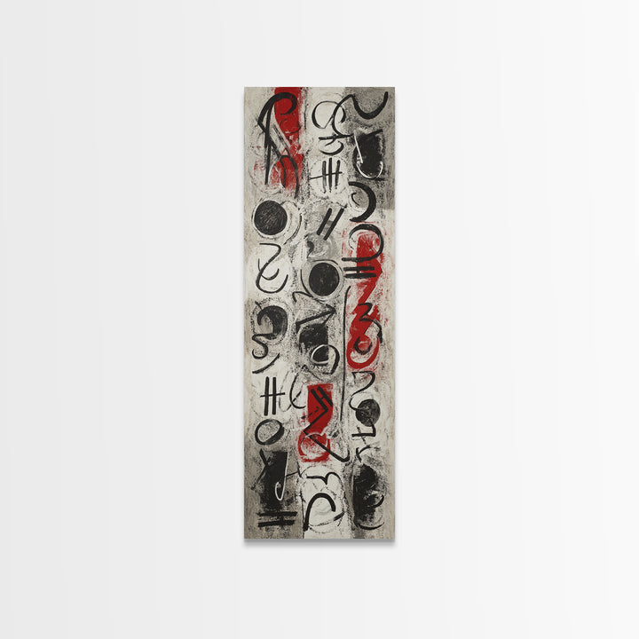 Red Black Abstract Glyphs Canvas Print, African Inspired Symbols, Modern Tribal Wall Decor, Bold Contemporary Art For Living Room