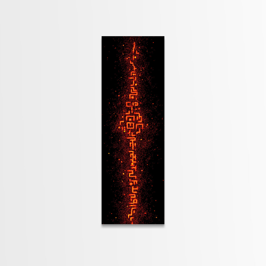 Fiery Orange Digital Glyph Pillar Wall Art, Futuristic African Abstract, Spiritual Tribal Decor, Modern Black Canvas Print