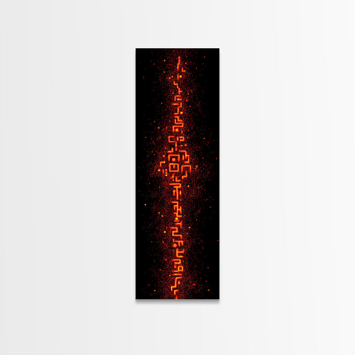 Fiery Orange Digital Glyph Pillar Wall Art, Futuristic African Abstract, Spiritual Tribal Decor, Modern Black Canvas Print