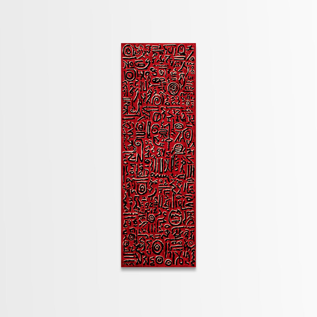 Red Primitive Symbol Pattern Wall Art, African Tribal Art Print, Bold Ethnic Decor, Abstract Cultural Canvas Print For Gallery Walls