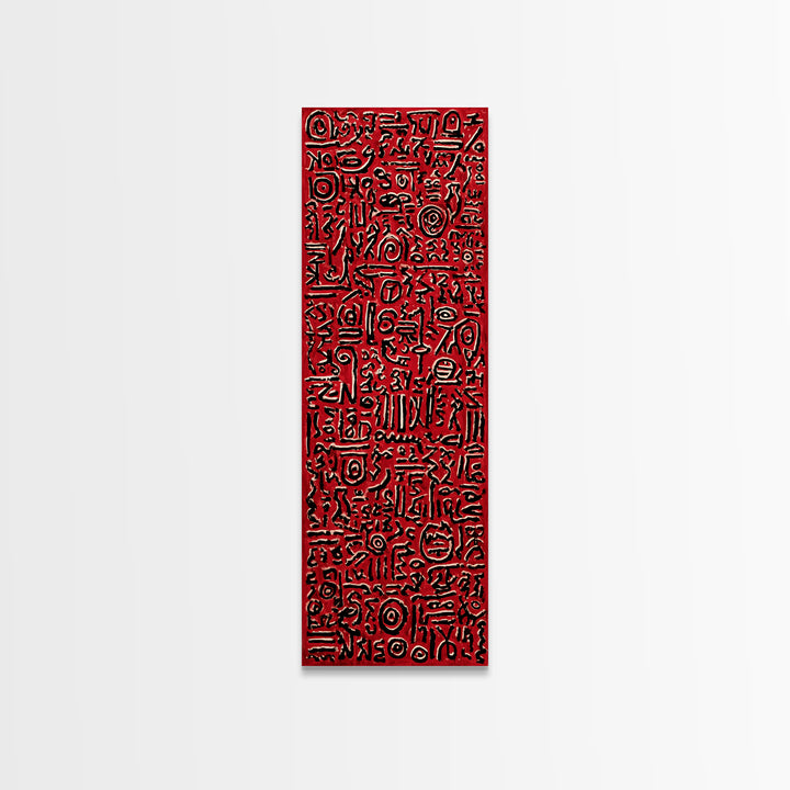 Red Primitive Symbol Pattern Wall Art, African Tribal Art Print, Bold Ethnic Decor, Abstract Cultural Canvas Print For Gallery Walls