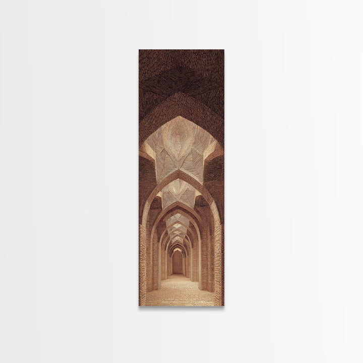 Sepia Arched Corridor Framed Canvas Print, Moroccan Inspired Architecture Wall Art, Earth Tone Boho Decor, Elegant Home Art