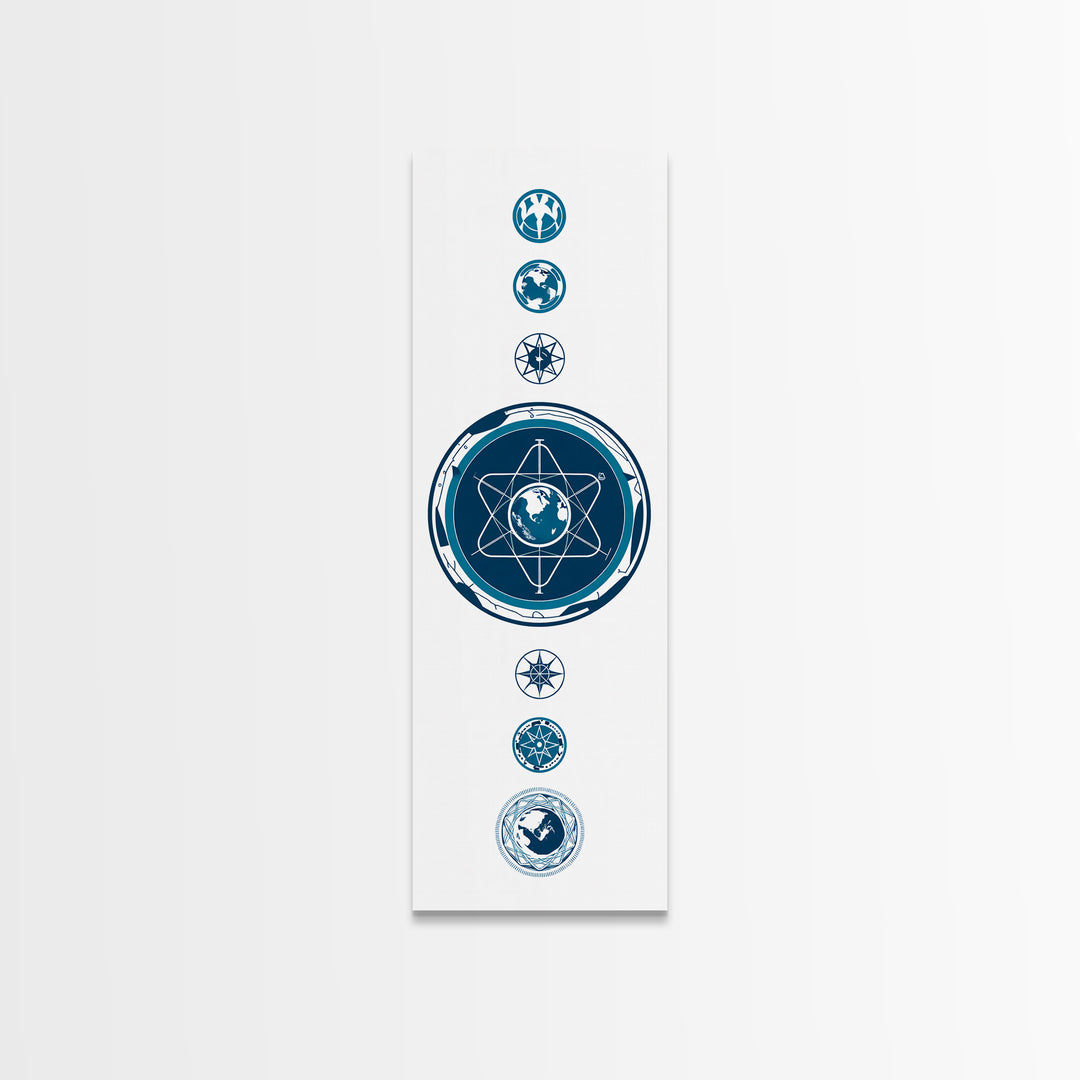 Blue Atomic Earth Diagram Canvas Print, Scientific Geometric Wall Art, Minimalist Digital Poster, Modern Office Decor Gift