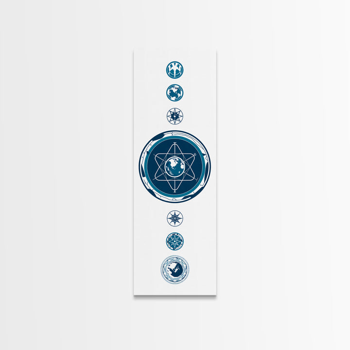 Blue Atomic Earth Diagram Canvas Print, Scientific Geometric Wall Art, Minimalist Digital Poster, Modern Office Decor Gift