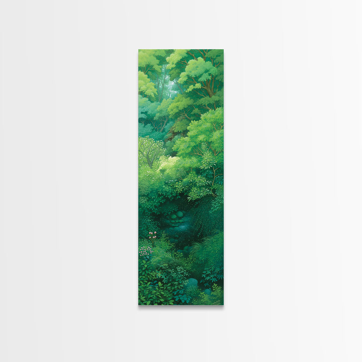 Verdant Hidden Creek And Soft Green Canopy Framed Canvas Print, Botanical Wall Art, Nature Scene, Calming Forest Decor Gift