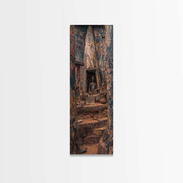 Carved Canyon Sanctuary And Ancient Stone Door Canvas Print, Earth Tone Wall Art, Textured Tribal Decor, Unique Gift For Home