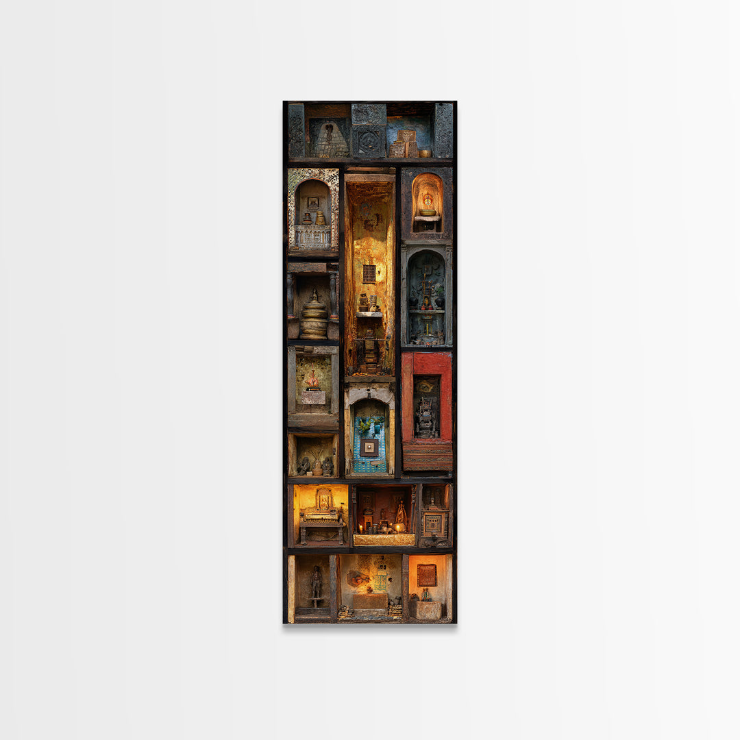 Glowing African Shrine Cabinet Wall Art, Ancestral Niches Canvas Print, Spiritual Cultural Decor, Unique Home Decor Gift