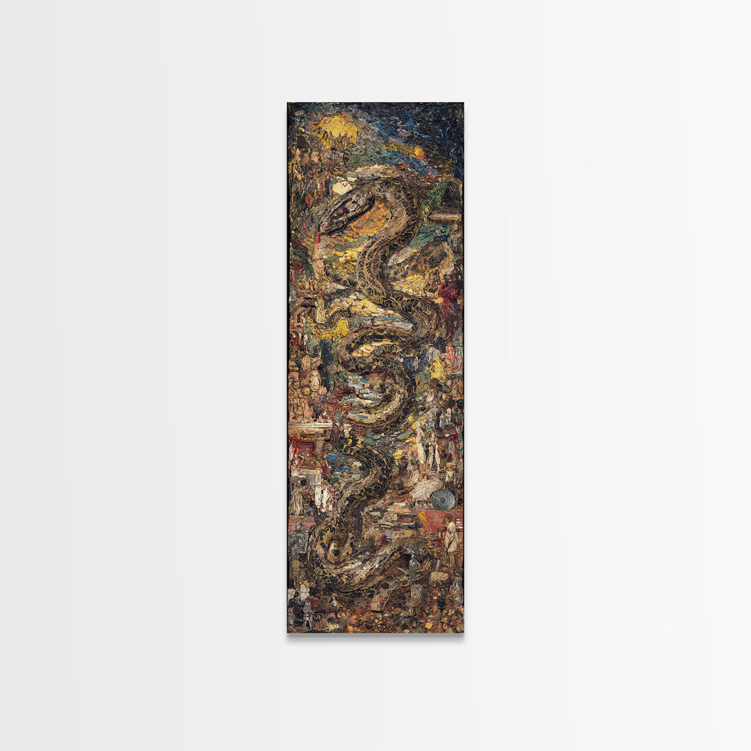Textured Serpent In Ancient Ruins Canvas Print, Mystical Wall Art, Abstract Painting, Unique Statement Decor For Home Gift