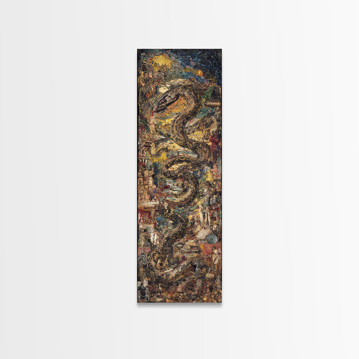 Textured Serpent In Ancient Ruins Canvas Print, Mystical Wall Art, Abstract Painting, Unique Statement Decor For Home Gift
