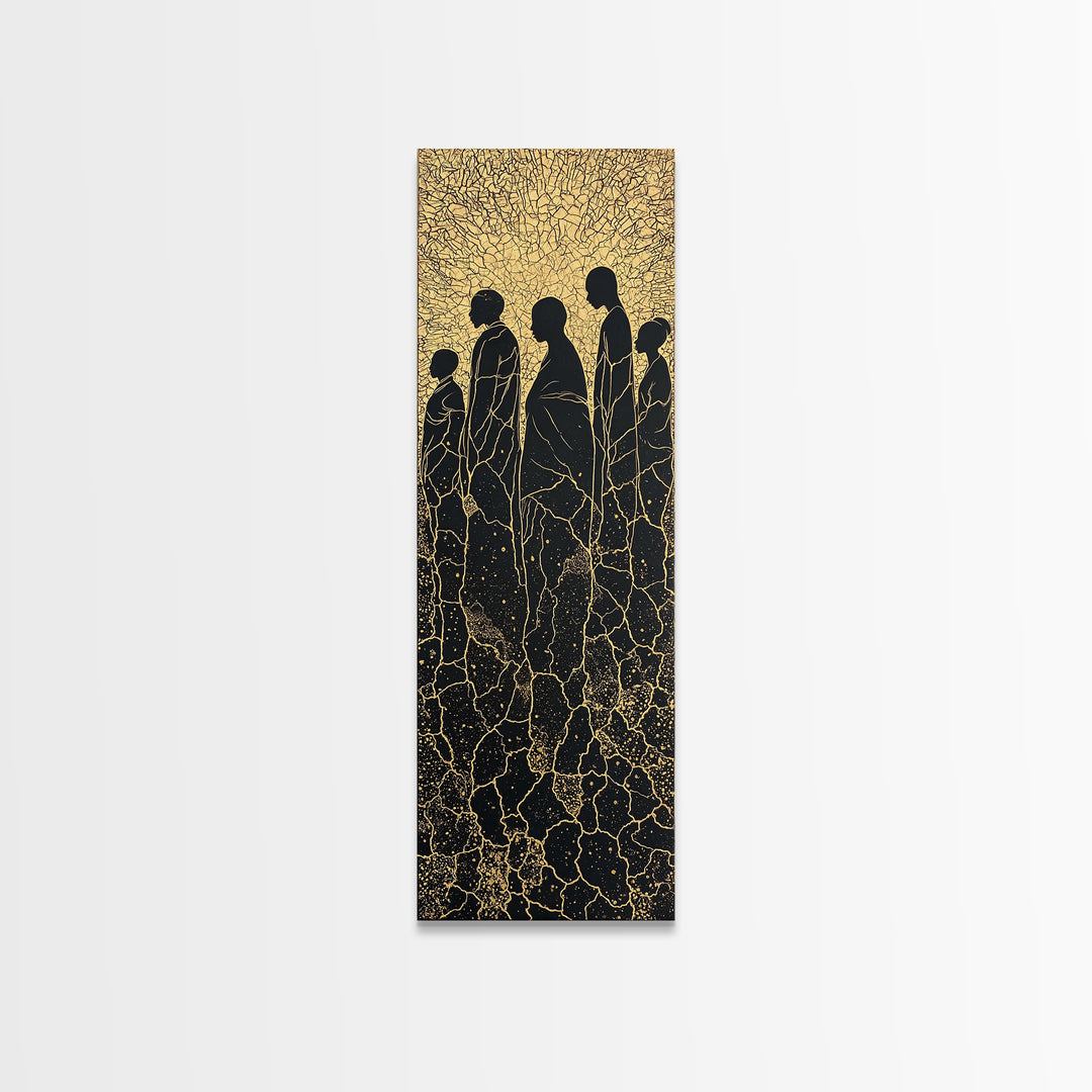Golden Silhouette African Family Wall Art, Black Culture Art, Minimalist Afrocentric Decor, Earth Tone Canvas Artwork Gift