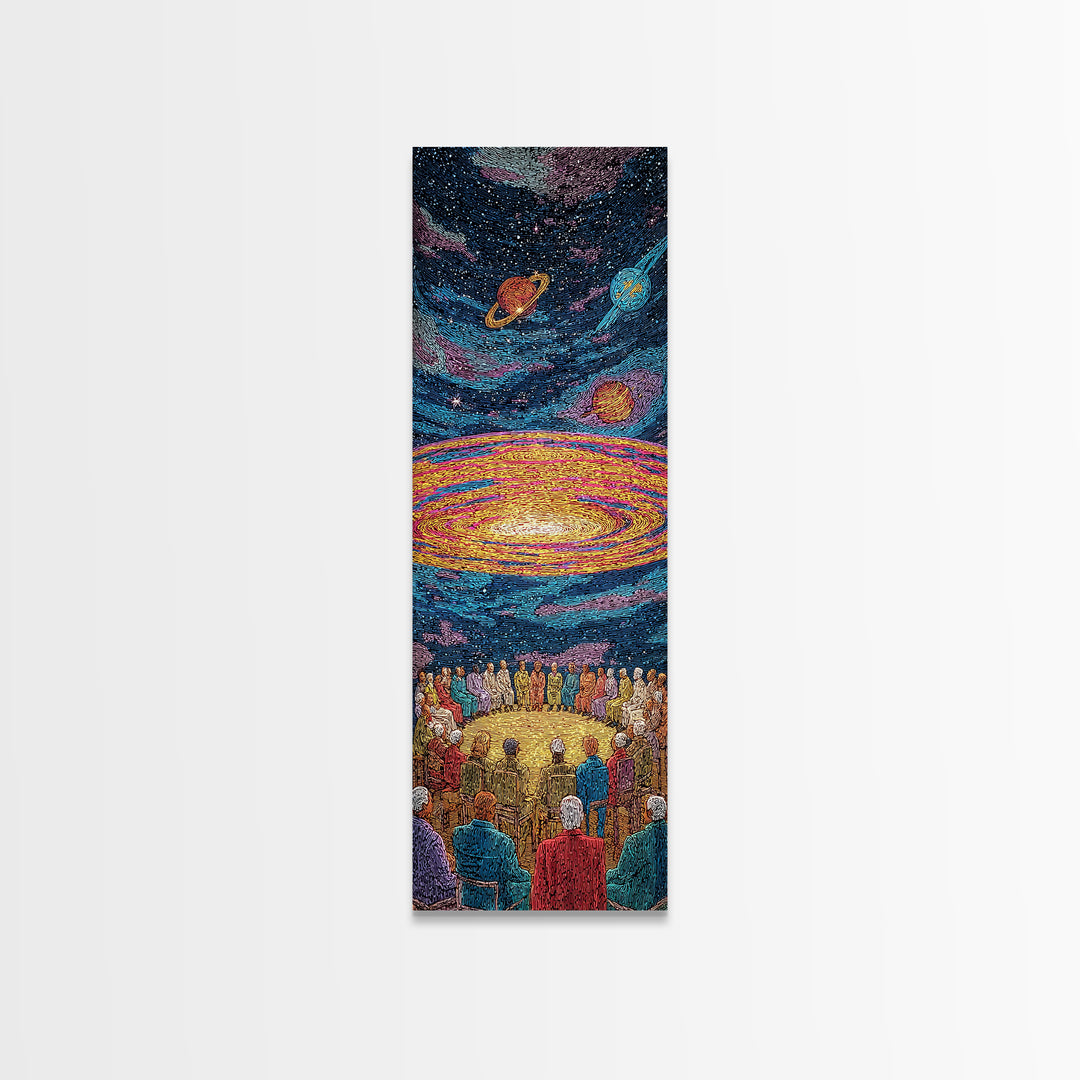 Cosmic African Ceremony With Planets Framed Canvas Print, Afrocentric Wall Art, Spiritual Galaxy Decor, Black Culture Gift