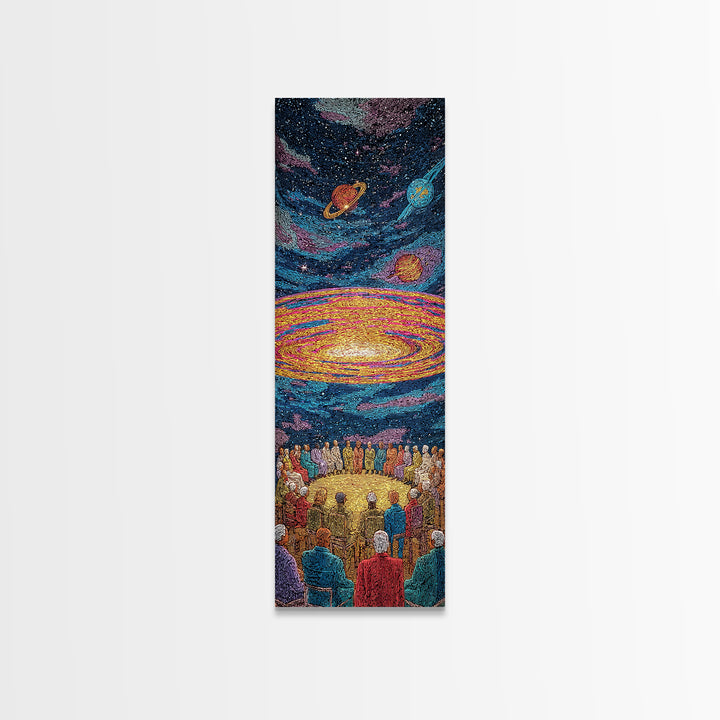 Cosmic African Ceremony With Planets Framed Canvas Print, Afrocentric Wall Art, Spiritual Galaxy Decor, Black Culture Gift