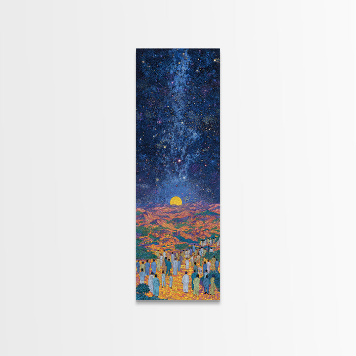 Starry Desert Pilgrimage With Rising Sun Wall Art, African Landscape Print, Celestial Night Decor, Cultural Home Gift, Bedroom Statement