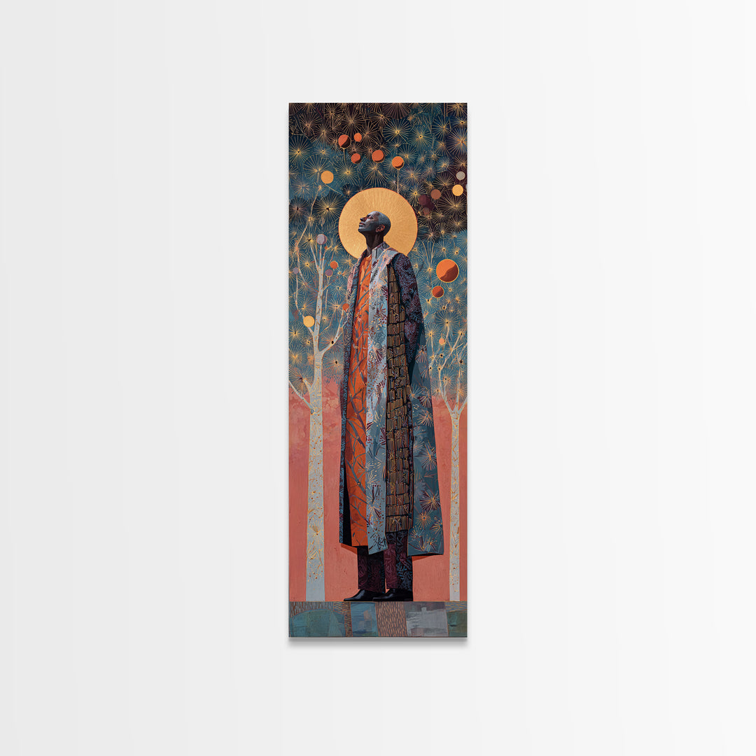 Regal African Man With Golden Halo Framed Canvas Print, Black Portrait Wall Art, Elegant Afrocentric Decor, Gift, Modern Home Statement