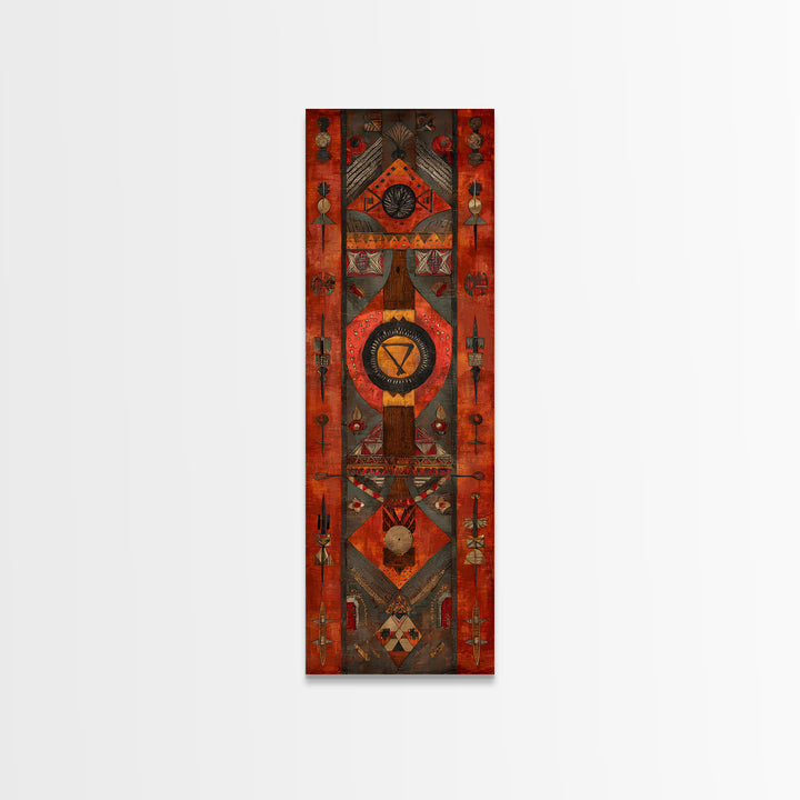 Red Geometric African Tribal Wall Art, Symbolic Pattern Canvas Print, Ethnic Cultural Decor, Bold Statement Home Decor Gift