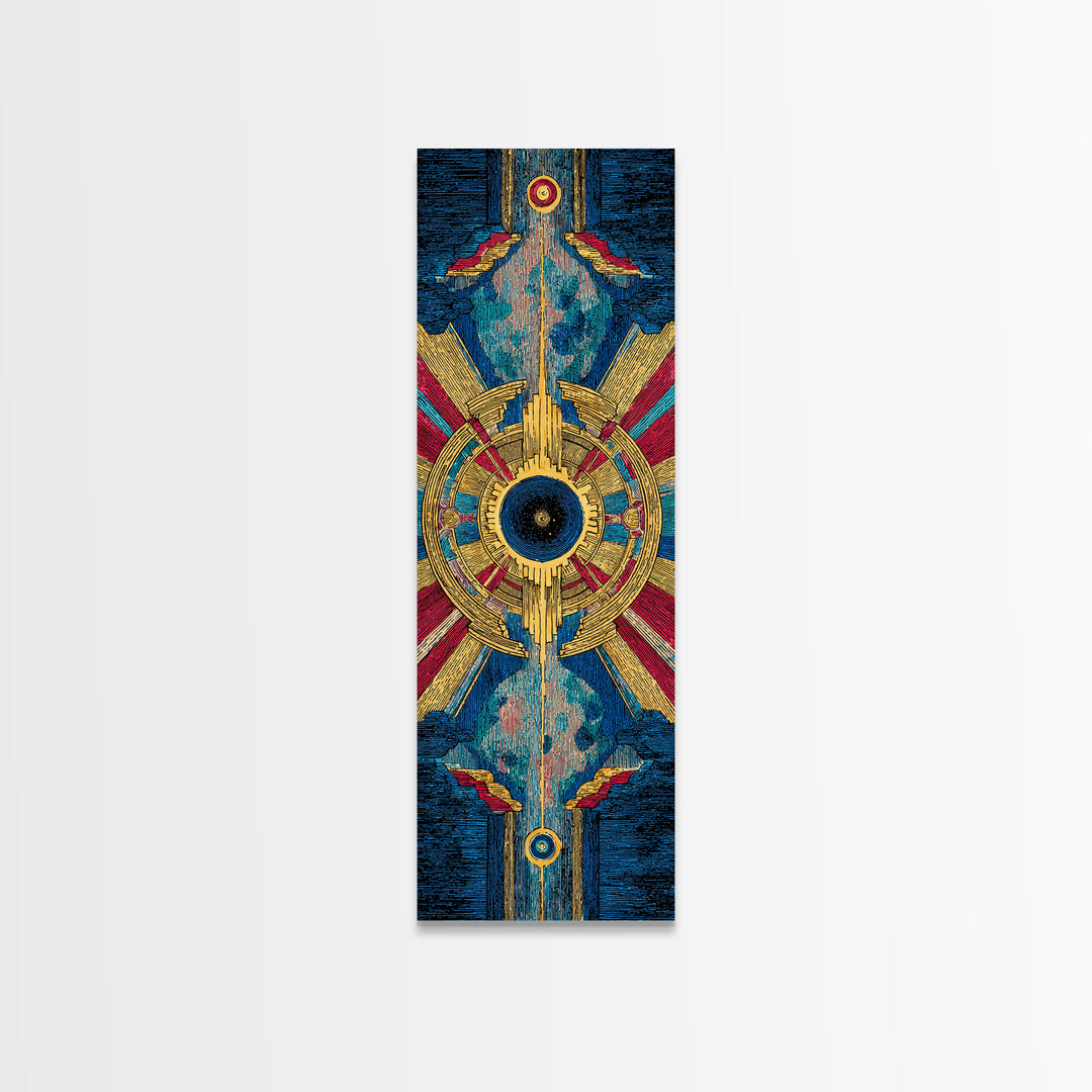 Blue Gold Tribal Eye Mandala Wall Art, Afrocentric Abstract African Print, Bold Boho Cultural Home Decor Canvas Statement Living Room Decor