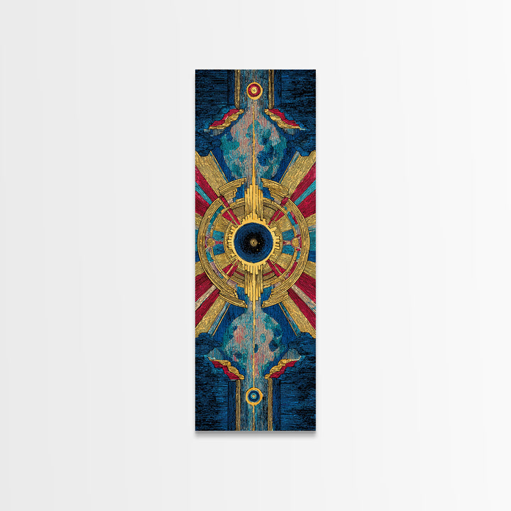 Blue Gold Tribal Eye Mandala Wall Art, Afrocentric Abstract African Print, Bold Boho Cultural Home Decor Canvas Statement Living Room Decor