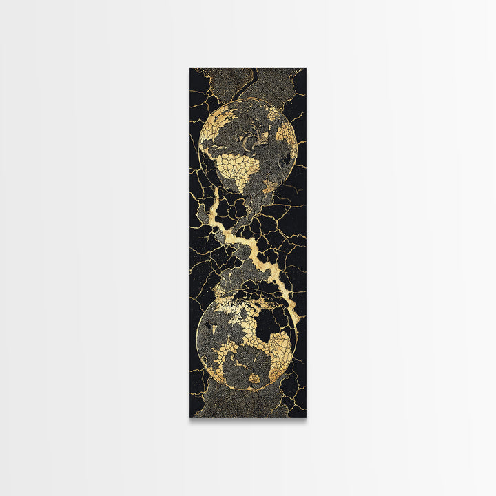 Black Gold Cracked Earth Globes Canvas Print, African Map Wall Art, Modern Afrofuturism Decor For Office Or Living Room Gift