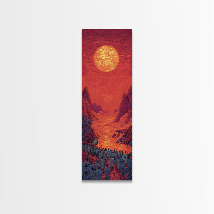 Red Orange Sun Valley Procession Wall Art, African Inspired Landscape Canvas Print, Warm Spiritual Decor For Living Room
