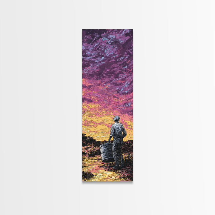 Lone Basket Carrier Under Purple Sunset, Canvas Print, African Landscape, Afrocentric Wall Art, Rural Home Decor Gift For Her