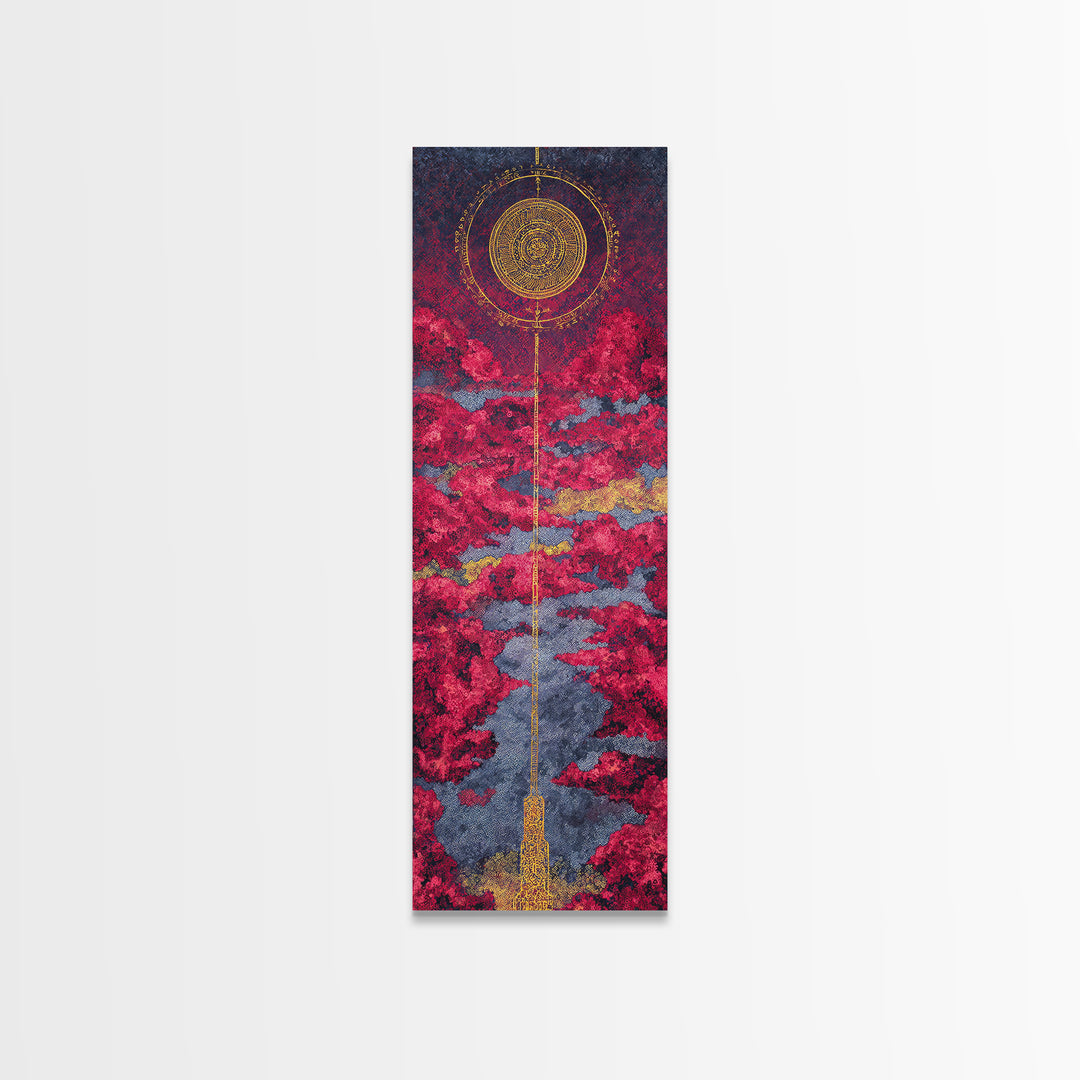 Celestial Red Cloud Canvas Print, Abstract African Art Inspired Sun, Modern Spiritual Wall Decor, Dreamy Statement Home Decor